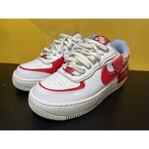 Nike Air Force 1 Shadow Cracked Leather Womens Size 7.5 Red White Sneaker Shoe